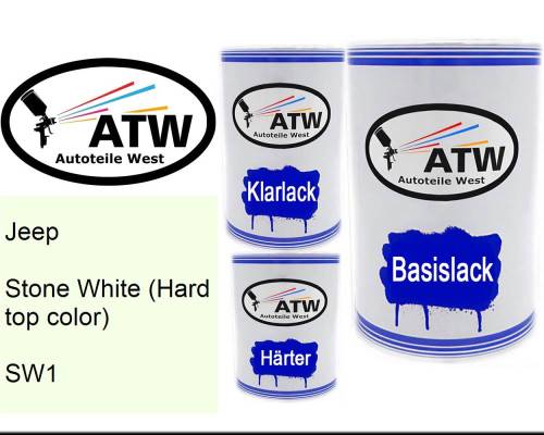 Jeep, Stone White (Hard top color), SW1: 500ml Lackdose + 500ml Klarlack + 250ml Härter - Set, von ATW Autoteile West.